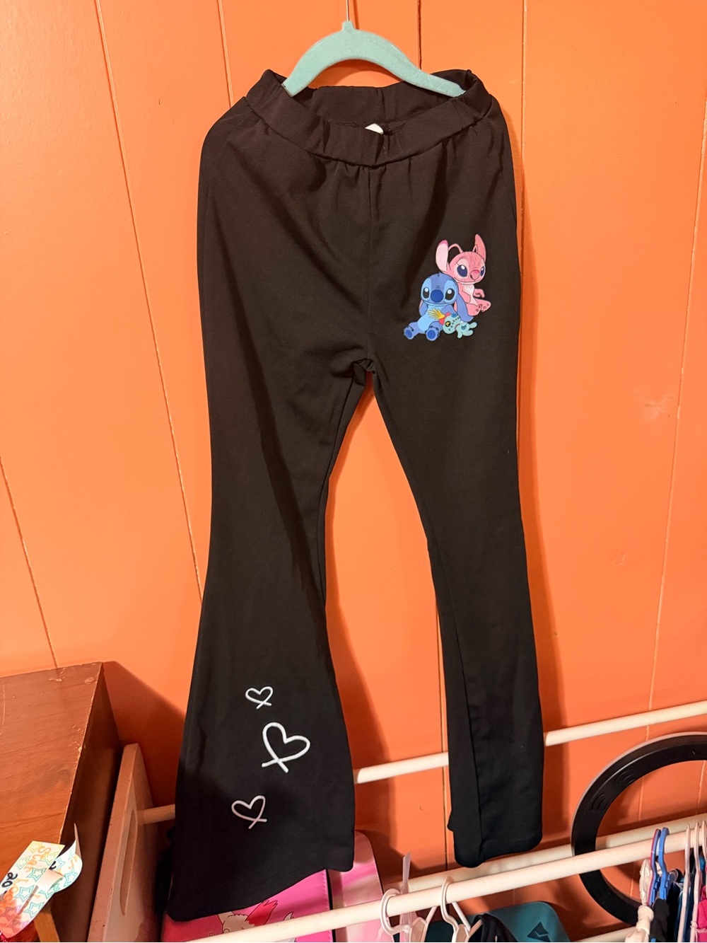 Kids Black Cartoon Lounge Pants with Hearts